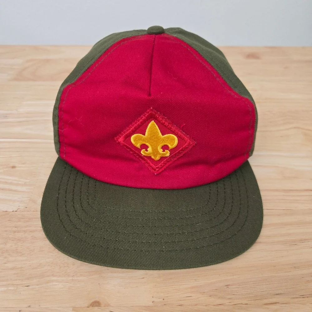 Vintage BSA Scout Cap Hat Webelos Kids Teens Green 1980s USA Boy Scouts Official